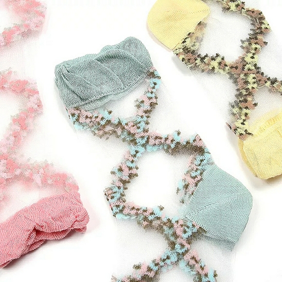 Restocking Soon (Cottage Core Floral Embroidered Sheer Sock) - Picture 3 of 6